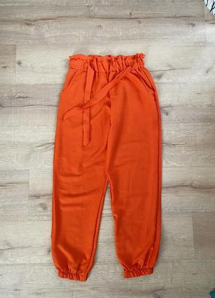 Штани вільного крою на резинці вільні легкі літні оранжеві m1 фото