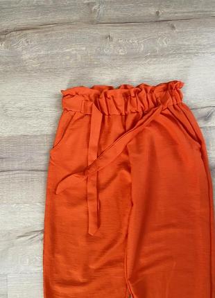 Брюки свободного кроя на резинке свободные легкие летние оранжевые m2 фото