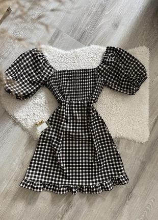 Платье с рукавами воланами объемными платья в клетку new look