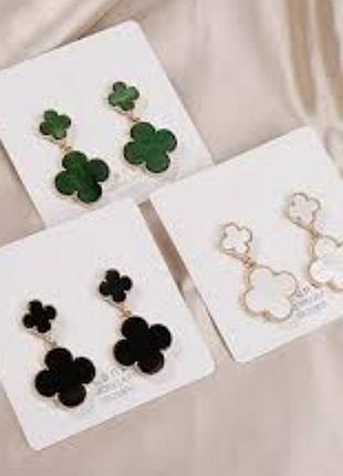 Серьги подвески клевер винтажные в стиле van cleef