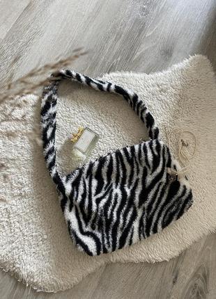 Сумочка плюшевая мягкая принт зебры зебровый
