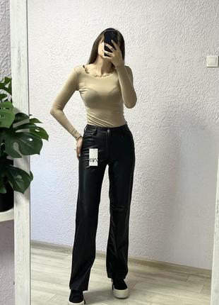 Кожаные брюки Miss selfridge wide legs with stripes in burgundy 🔥💄