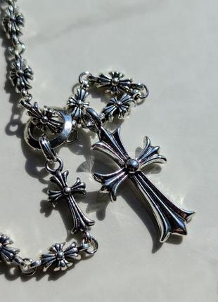 Цепочка кулон chrome hearts silver double crosses а+