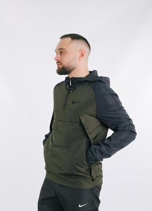 Чоловічий анорак nike на осінь у хакі-чорному кольорі якісного матеріалу на кожен день