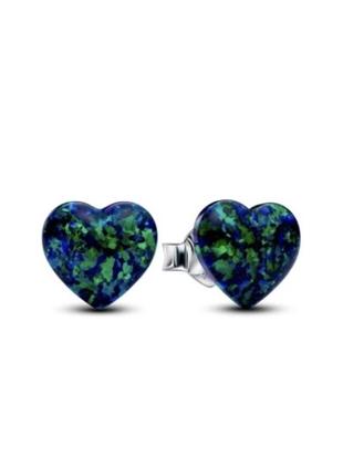 Серьги шарики пусеты серебро пандора pandora silver s925 ale с биркой и пломбой 925 проба серебряные сердце с зеленым опалом
