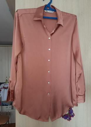 Zara рубашка женская сатиновая оверсайз