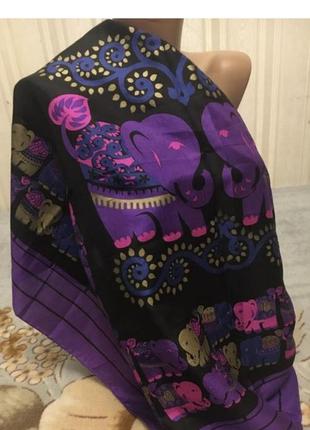 Винтаж платок thailand тайский шелк, принт слоники,