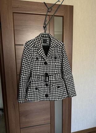 Стильне вовняне пальто жакет  гусяча лапка zara блейзер піджак із поясом гусина лапка розмір л