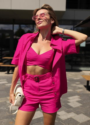 Комплект женский льняной "alesssandra" малиновый м-48091