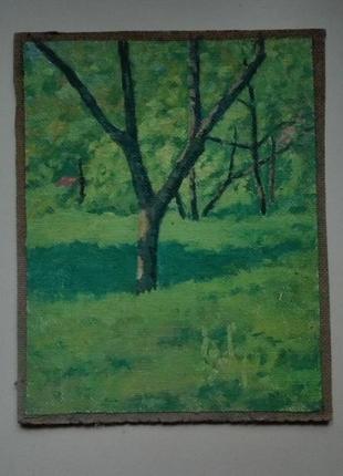 Пейзаж с деревьями в саду 1980е гг. масло