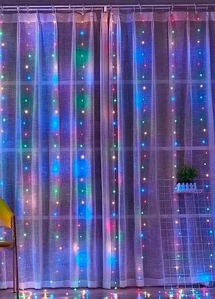 Світлодіодна гірлянда штора з пультом мультик 3х2 м від usb 200 led кімнатна гірлянда завіса на вікно5 фото