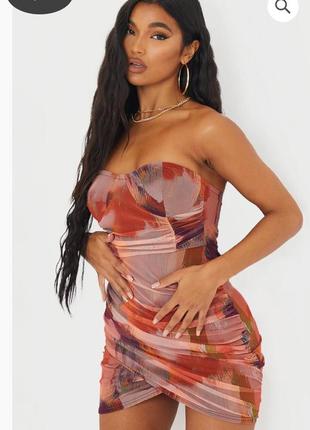 Платье мини бандо с принтом