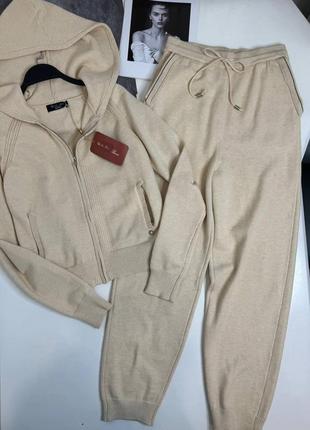 Костюм спортивный в стиле loro piano 100% кашемир с капюшоном на молнии беж коричневый