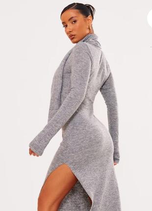 Теплое серое длинное платье с разрезом pretty little things