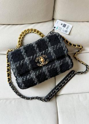 Сумка твід в стилі chanel сіра чорна
