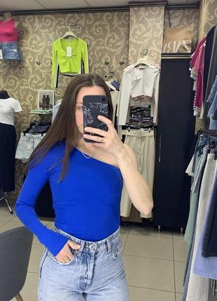 Синее боди на одно плечо zara xs
