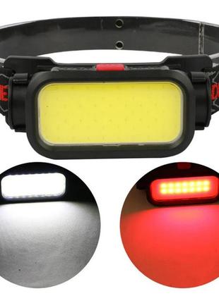 Ліхтар налобний police bl-008+cob (8773), біле та червоне світло, водозахист, вбудований акумулятор