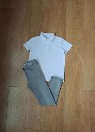 Летний набор для мальчика/летние джинсы/белая тенниска/белое поло