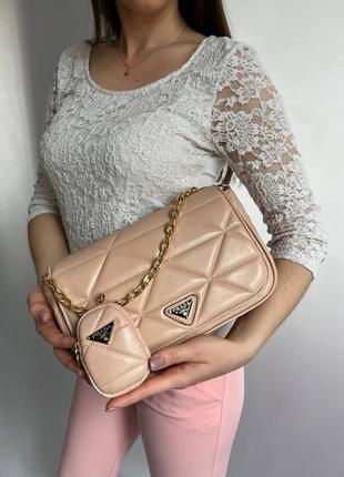 Женская сумка prada gold (pink)6 фото