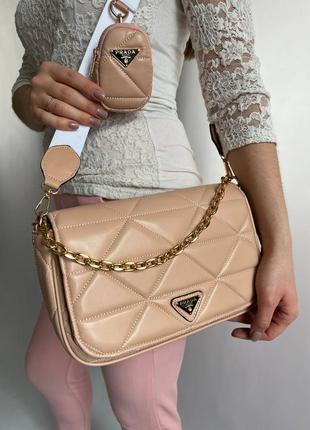 Женская сумка prada gold (pink)3 фото