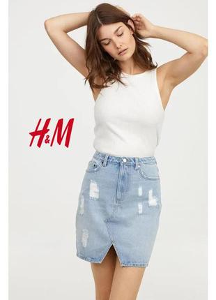 Голубая короткая джинсовая юбка с разрезом h&m