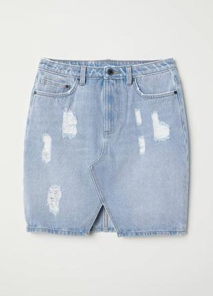 Голубая короткая джинсовая юбка с разрезом h&m2 фото