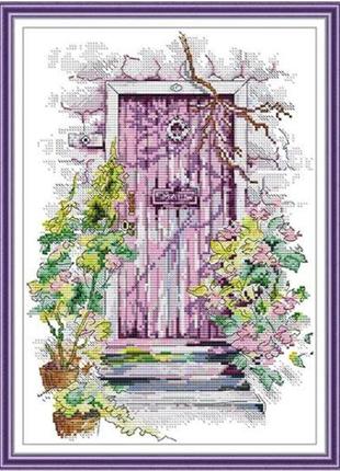 Набор для вышивания по нанесённой на канву схеме "four seasons door of spring".aida 14ct printed, 27*36 см