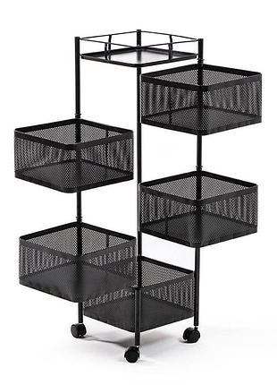 Етажерка мобільна п'ятиярусна універсальна з металу квадратна чорна 26,5*26,5*95см sw-00002100