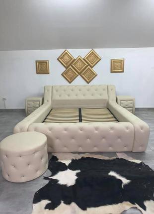 М'яка двоспальне ліжко з підйомним механізмом з кристалами