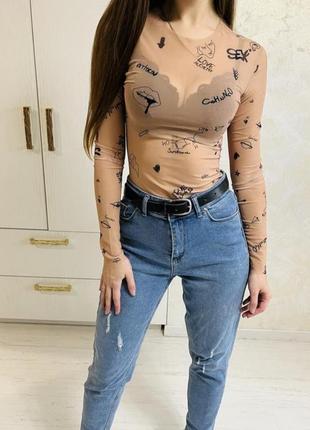 Боди сетка бежевая тату