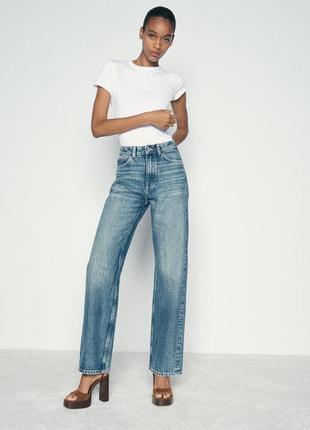 Прямые джинсы синие вареный эффект zara new