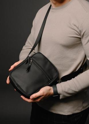 Сумка-мессенджер із натуральної шкіри, сумка через плече чоловіча skill light (чорна)3 фото