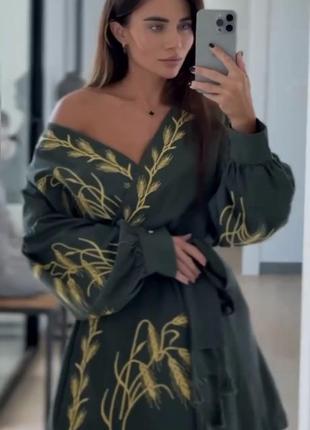 Хакі вишита сукня на запах ❤️ жіноча сукня вишиванка ☺️