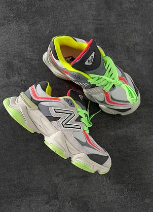 Кросівки спортивні в стилі new balance 9060  light grey / acid green premium