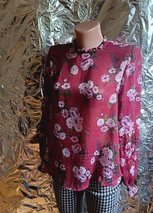 🔥 шифоновая блузка бордовая блуза женская с цветами 🔥