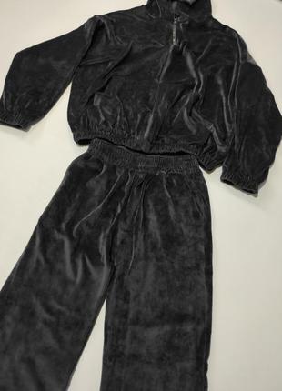 Сірий велюровий м'який спортивний костюм штани джогери на манжетах кофта олімпійка зіп худі з капюшоном оксамитовий бархатний4 фото