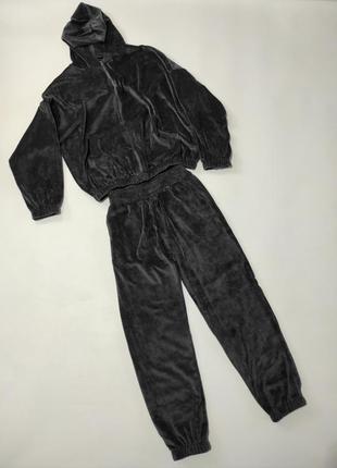 Сірий велюровий м'який спортивний костюм штани джогери на манжетах кофта олімпійка зіп худі з капюшоном оксамитовий бархатний3 фото
