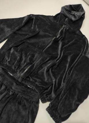 Сірий велюровий м'який спортивний костюм штани джогери на манжетах кофта олімпійка зіп худі з капюшоном оксамитовий бархатний6 фото
