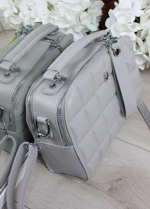 Жіноча стильна та якісна сумка з еко шкіри сіра6 фото