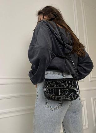 Жіноча сумка diesel 1dr denim iconic shoulder bag black croco8 фото