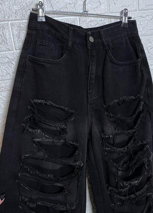 Новые широкие y2k джинсы с потертостями и дырками на высокой посадке из плотного денима9 фото