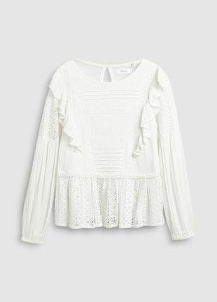Нарядна шкільна святкова біла блузка сорочка з довгим рукавом некст next для дівчинки 7 років 1221 фото