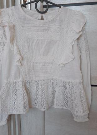 Нарядная школьная праздничная белая блузка рубашка с длинным рукавом некст next для девочки 7 лет 1223 фото