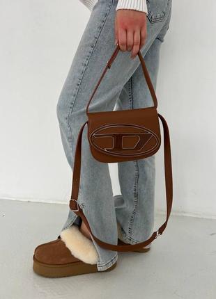 Женская сумка diesel 1dr denim iconic shoulder bag brown2 фото