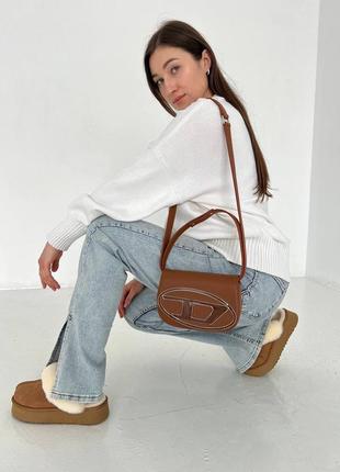 Жіноча сумка diesel 1dr denim iconic shoulder bag brown4 фото