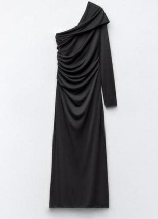 Платье длинное серое асимметричное на одно плечо zara xs s3 фото