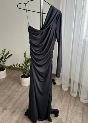 Платье длинное серое асимметричное на одно плечо zara xs s2 фото