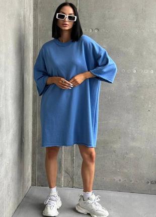 Платье футболка туника оверсайз лайм пломбир синий короткое мини платье ночнушка спортивное для беременных трехнитка1 фото