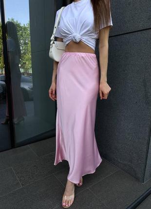 Трендовая юбка макси шелковая на высокой посадке стильная качественная барби графитовая3 фото