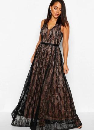 Длинное вечернее ажурное платье от boohoo, размер m-s